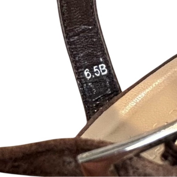 Colin Stuart Brown Suede T Strap Wedge Espadrilles Size 6.5 - Picture 3 of 10